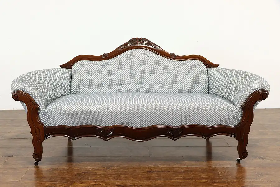 Main image of Victorian Antique Farmhouse Hand Carved Walnut Sofa or Settee