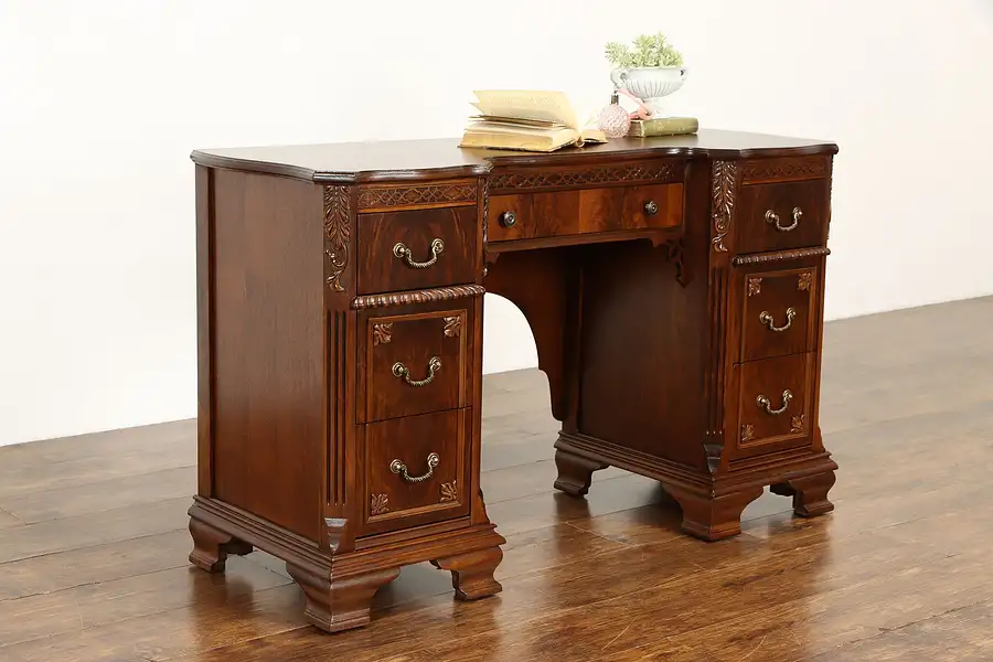 Main image of Traditional Walnut & Burl Vintage Vanity or Small Desk