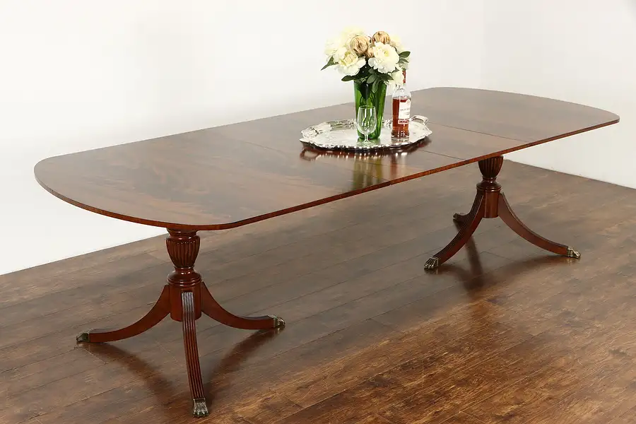 Main image of Traditional Georgian Vintage Mahogany Dining Table, 2 Leaves Extends 114"