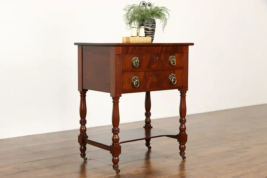 Main image of Sheraton Antique 1820 Mahogany Nightstand, Lamp Table or Sewing Stand