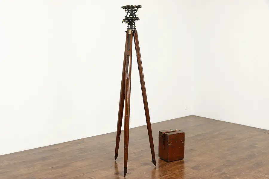 Main image of Transit or Theodolite Antique Surveyor Instrument, Case, Tripod Gurley NY