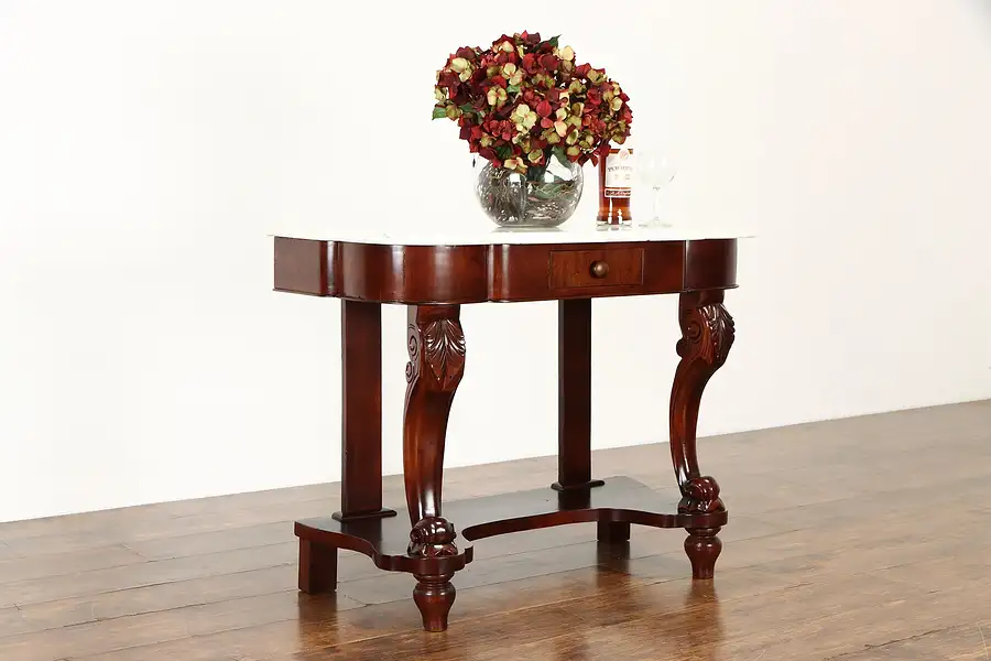 Main image of Empire Antique Mahogany Console Table or Server, Marble Top