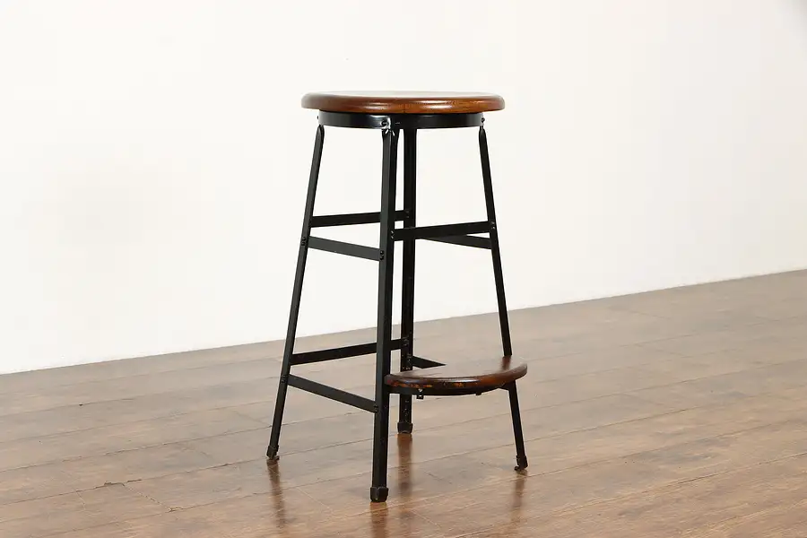 Main image of Oak & Iron Antique Architect or Drafting Stool