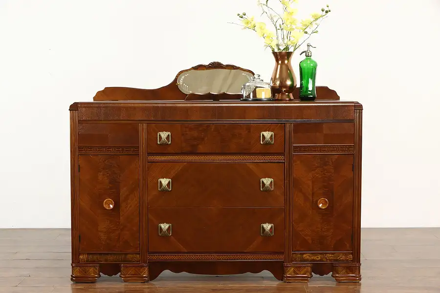 Main image of Art Deco Waterfall 1930's Vintage Mahogany Sideboard, Server or Buffet