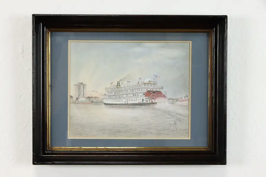 Main image of Delta Queen Paddlewheel Original Watercolor Painting, Signed 18"