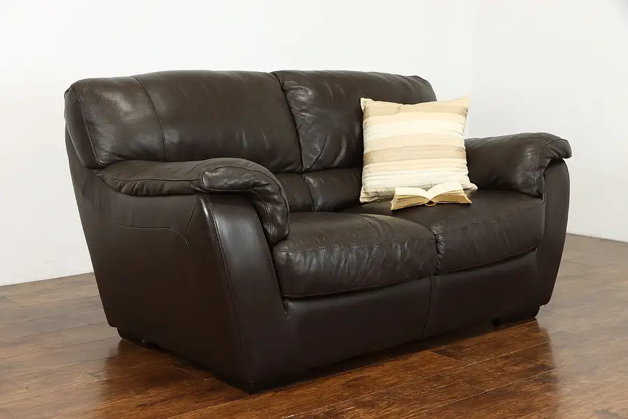 Main image of Leather Contemporary Vintage Loveseat or Small Sofa, signed Natuzzi