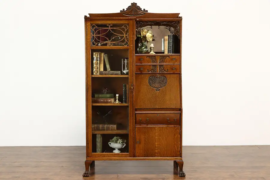 Main image of Victorian Antique Oak Side by Side Secretary Desk & Bookcase