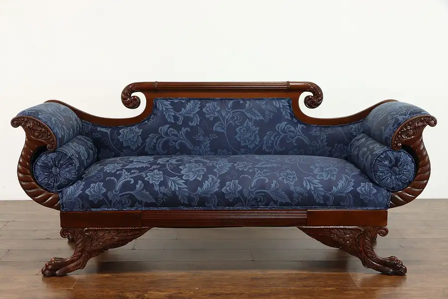 Main image of Empire 1825 Antique Mahogany Sofa Acanthus & Lion Paws, New Upholstery