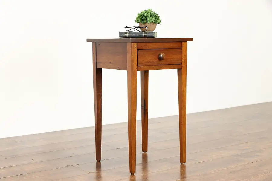 Main image of Farmhouse Hepplewhite Design Vintage Walnut Nightstand, End or Lamp Table