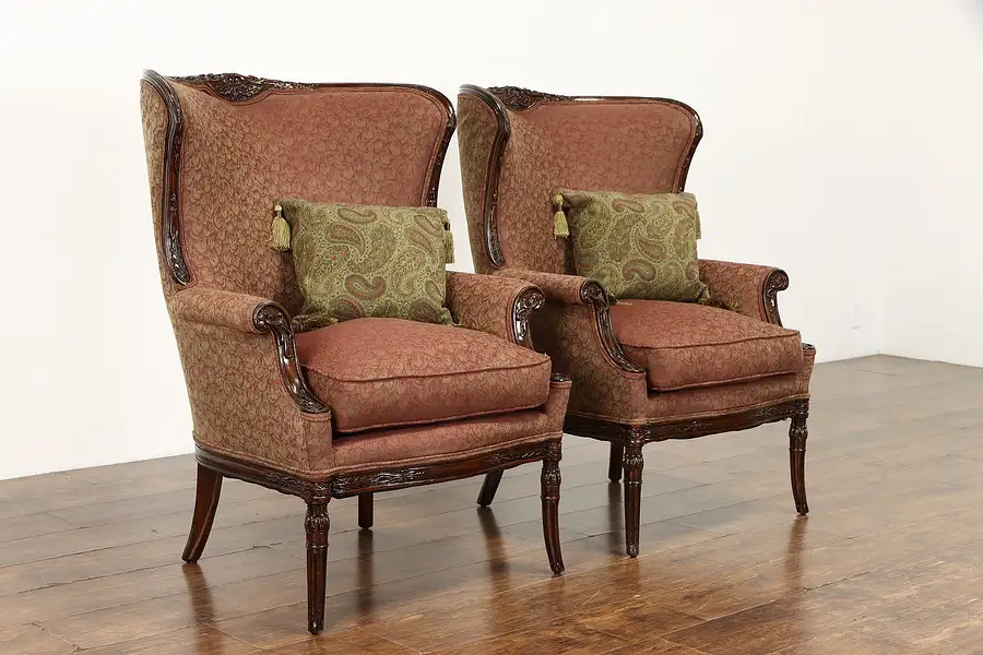 Main image of Pair of Vintage Wingback Chairs, Signed Freer Interiors