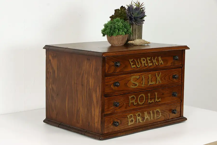 Main image of Victorian 4 Drawer Antique Oak Spool Cabinet, Jewelry, Collector Chest