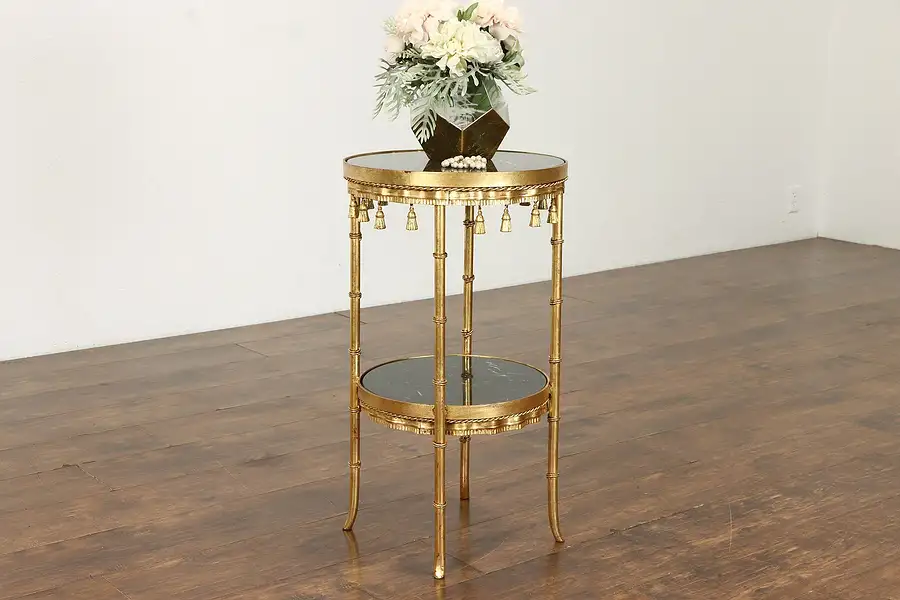 Main image of Classical Vintage Gold & Black Marble Stand, Pedestal or Chairside Table