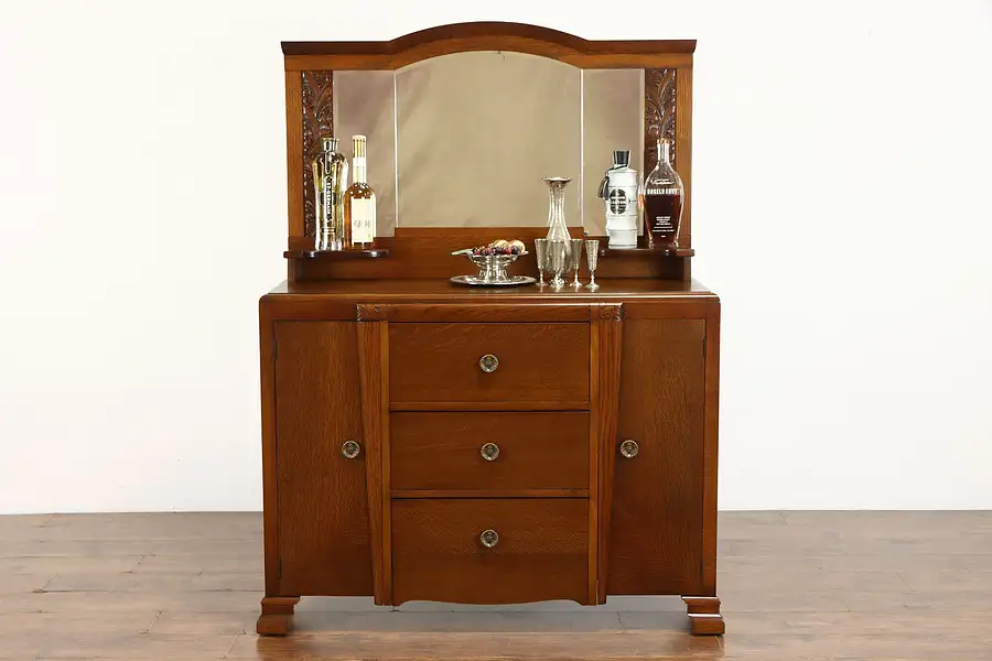 Main image of Art Deco Quarter Sawn Oak Antique Buffet, Sideboard, Bar Cabinet