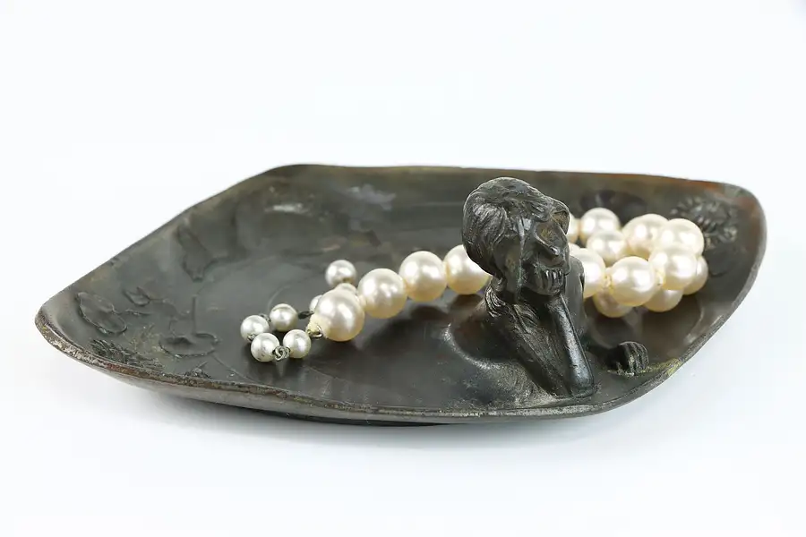 Main image of Art Nouveau Antique Spelter Mermaid Trinket, Jewelry Boudoir Dresser Tray