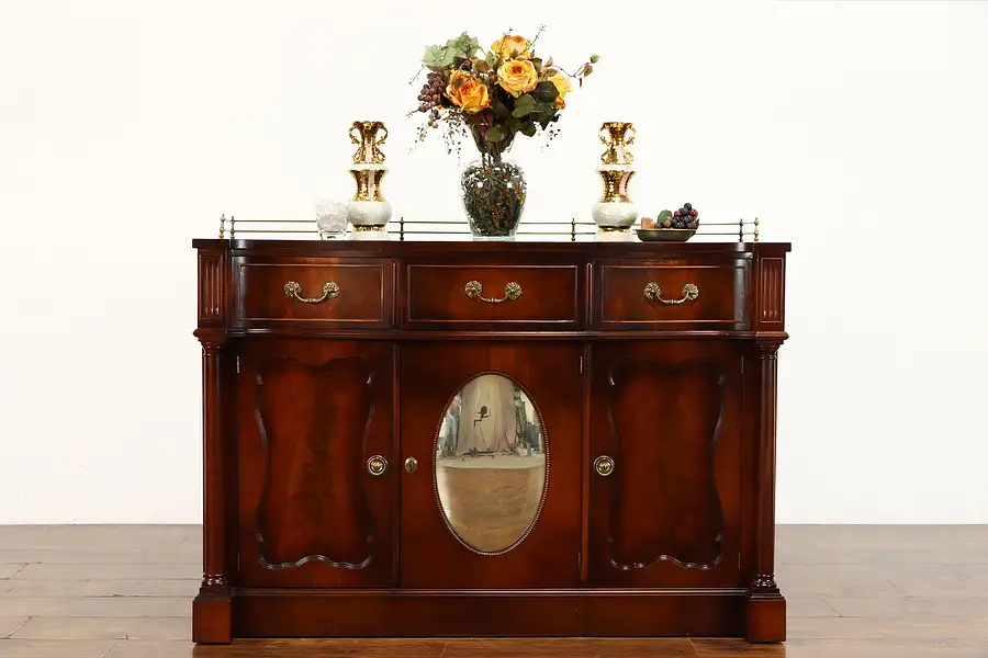 Main image of Traditional Antique Leather Top Sideboard, Server, Buffet, Convex Mirror