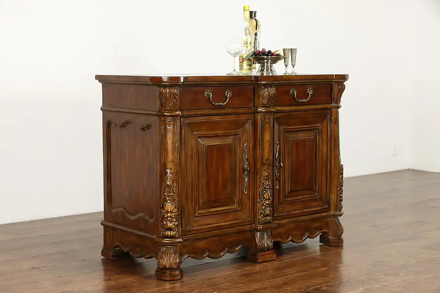 Main image of Carved Fruitwood Sideboard, Hall Console, Marble Insert, Signed IDM