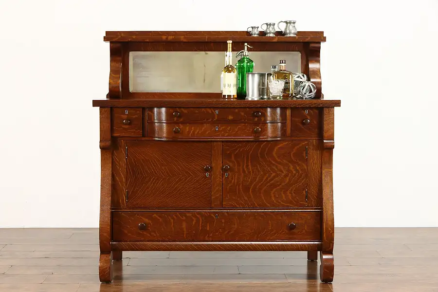 Main image of Empire Oak Farmhouse Antique Sideboard, Server, Buffet, Gallery & Mirror