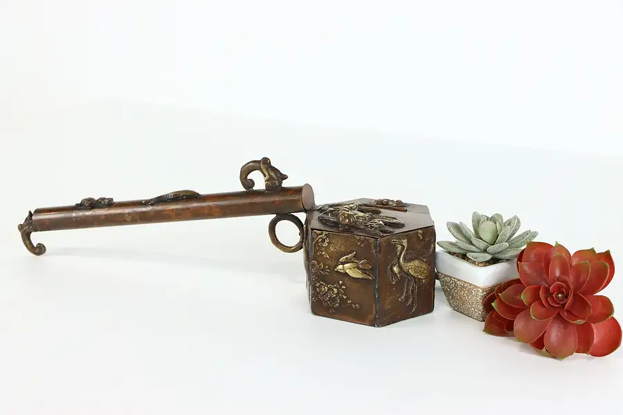 Main image of Japanese Antique Yatate, Bronze Copper Calligraphy Brush Holder & Inkwell