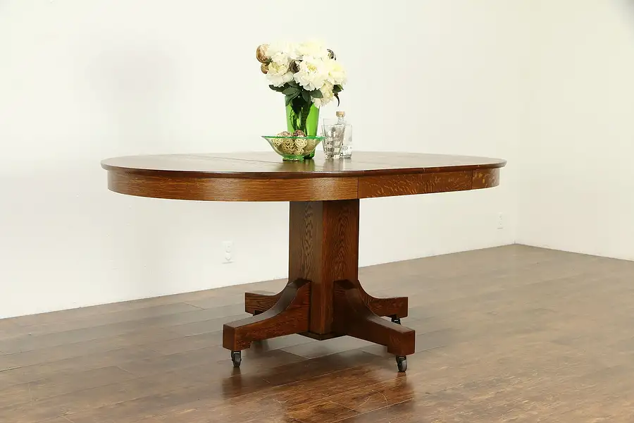 Main image of Mission Arts & Crafts Oak Dining Table, 2 Leaves Joerns Bros, Extends 69"