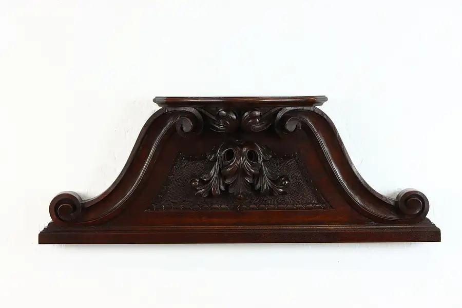 Main image of Italian Carved Antique Walnut Architectural Salvage Shelf Classical Crest