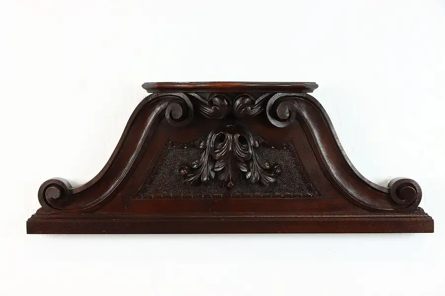 Main image of Italian Carved Antique Walnut Architectural Salvage Shelf Classical Crest