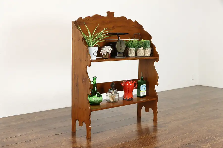 Main image of Rustic Farmhouse Antique Bucket Carved Bench Pine Bookshelf