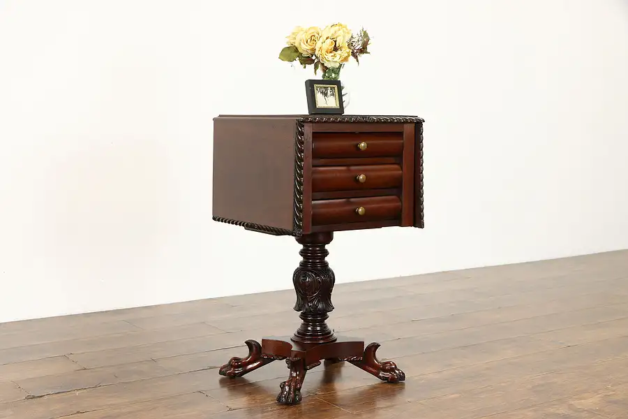 Main image of Empire Antique Mahogany Drop Leaf Lamp Table or Nightstand, Acanthus