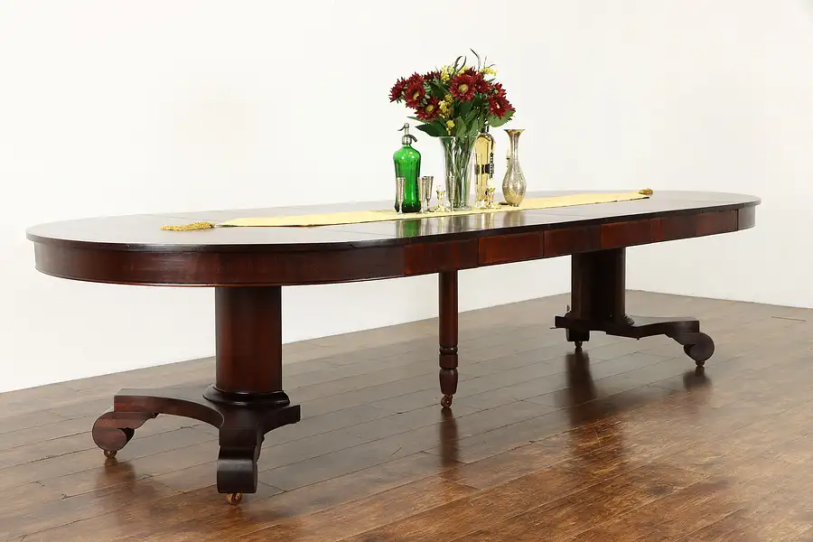 Main image of Classical Empire Antique Mahogany 52" Round Dining Table, Extends 123"