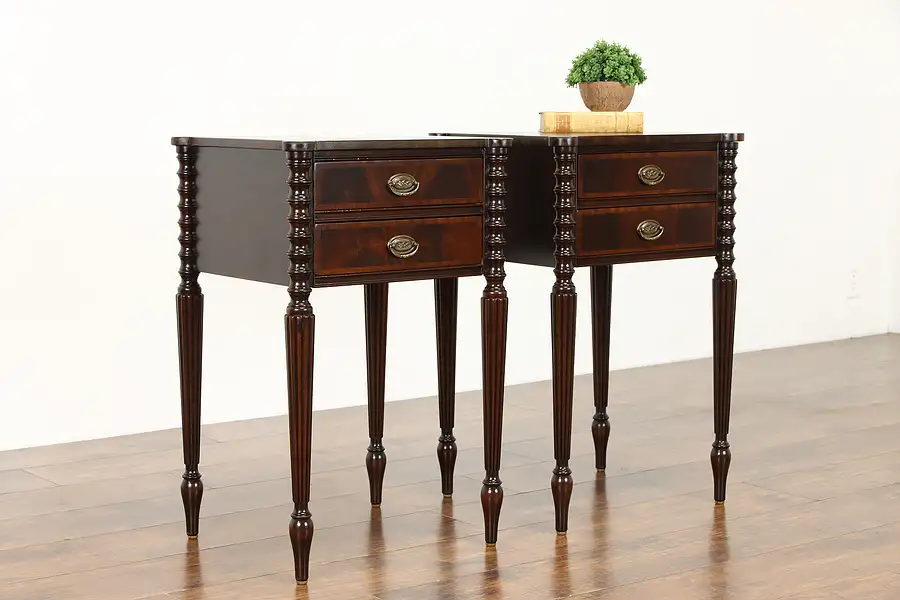 Main image of Pair of Sheraton Design Vintage Mahogany Lamp Tables or Nightstands