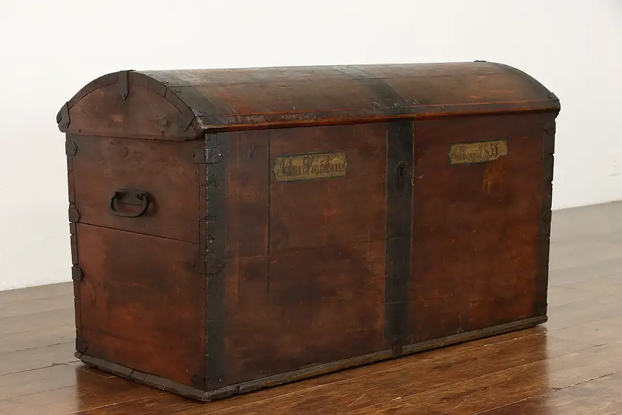 Main image of Dome Top Scandinavian Antique Farmhouse Immigrant Trunk, Knudsen, 1855