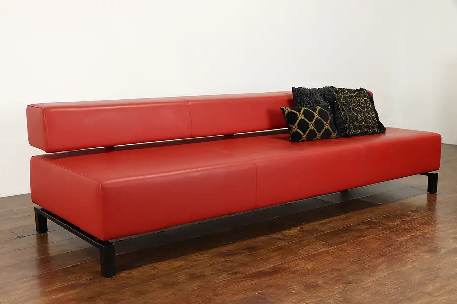 Main image of Contemporary Modern Italian Red Leather Club Sofa, 106" Long