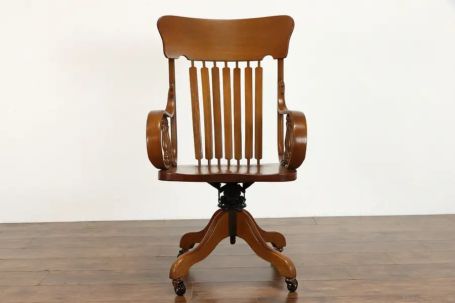 Main image of Elm Antique Swivel Office Desk Chair With Bentwood Arms, Hartwig & Kemper