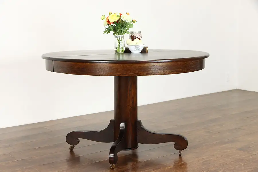 Main image of Victorian Antique 48" Round Oak Dining Table, 2 Leaves