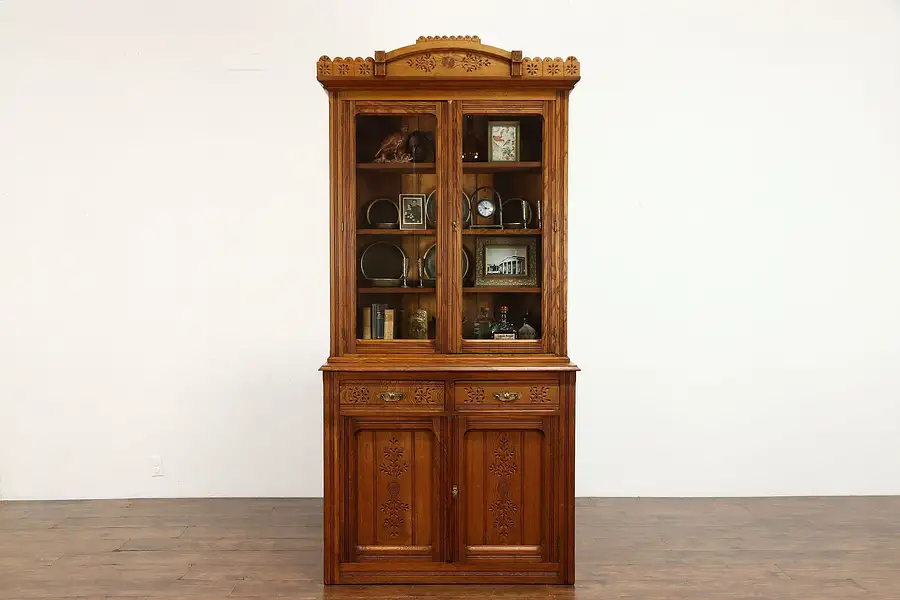 Main image of Victorian Eastlake Antique Chestnut China or Office Cabinet, Bookcase