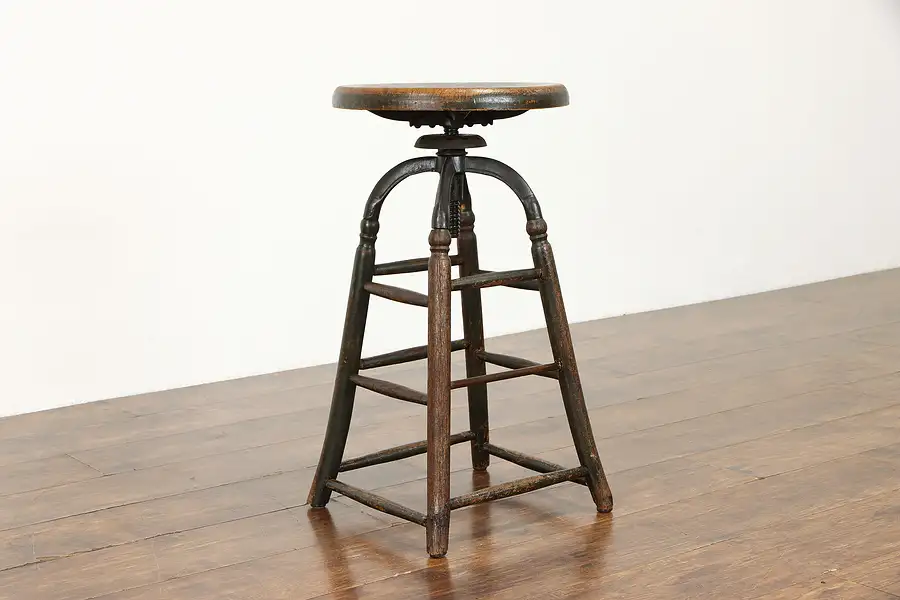 Main image of Industrial Oak & Iron Antique farmhouse Drafting, Architect Swivel Stool