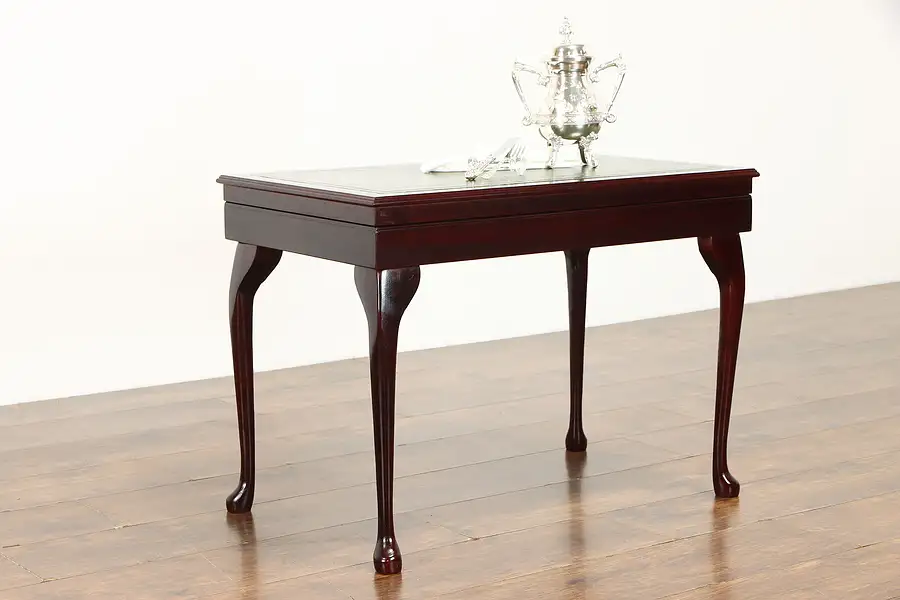 Main image of Vintage Mahogany Leather Top Coffee Table, Secret Silver Jewelry Chest