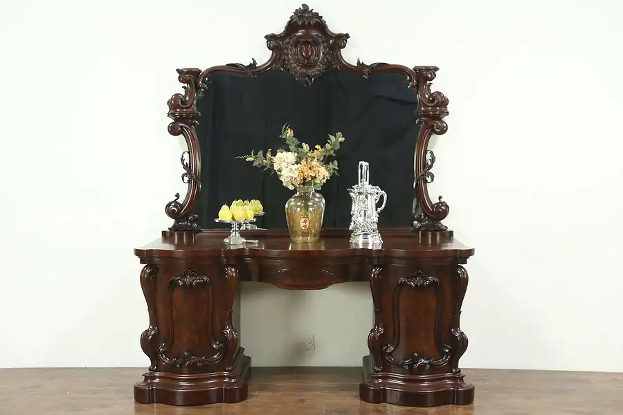 Main image of Carved Mahogany Antique 1860 Sideboard, Server or Console, Scotland