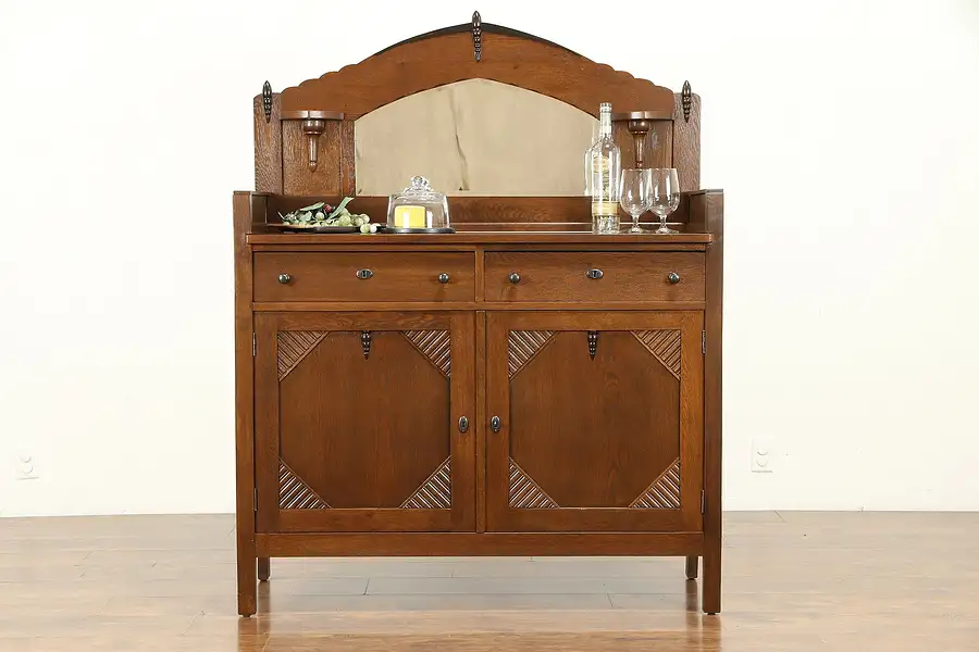 Main image of Art Deco Oak English Sideboard, Server, Bar Cabinet, Buffet, Mirror