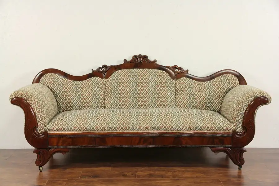 Main image of Empire Antique 1840's Mahogany Hand Carved Sofa