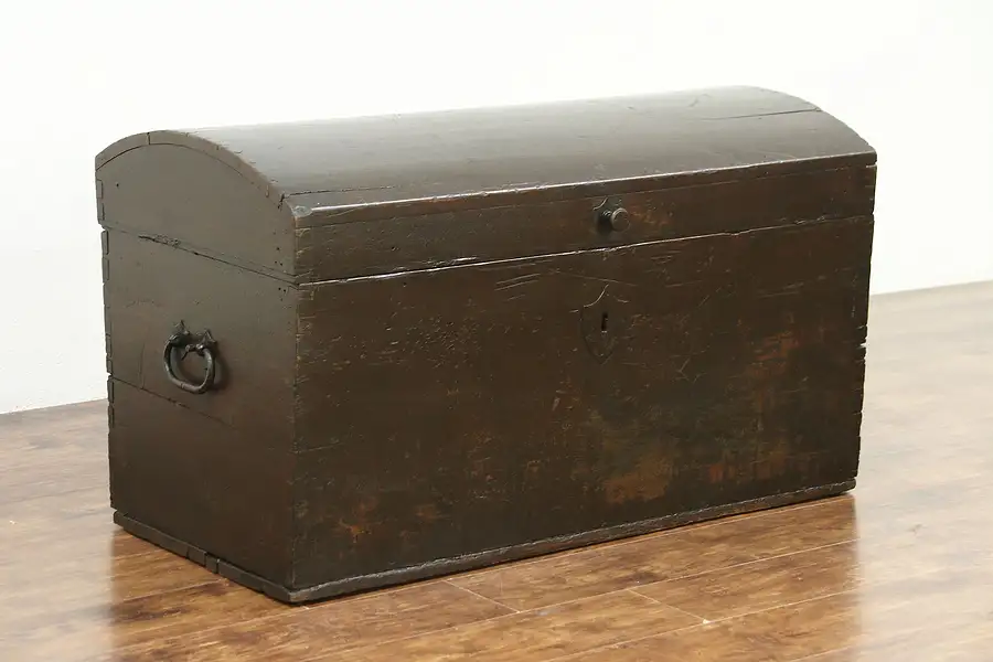 Main image of Dome Top Pine Antique 1840 Immigrant Trunk or Blanket Chest