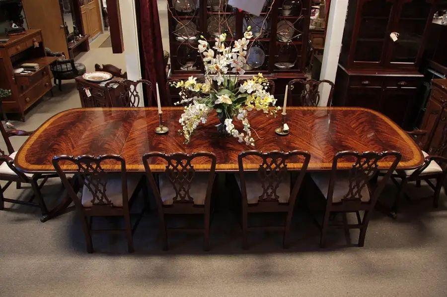 Main image of Georgian Dining Set, 11'8" Banded Table, 10 Chairs