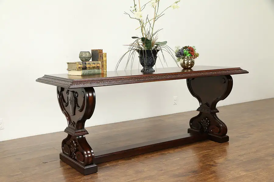 Main image of Carved Mahogany Antique Console, Sofa, Hall or Library Table