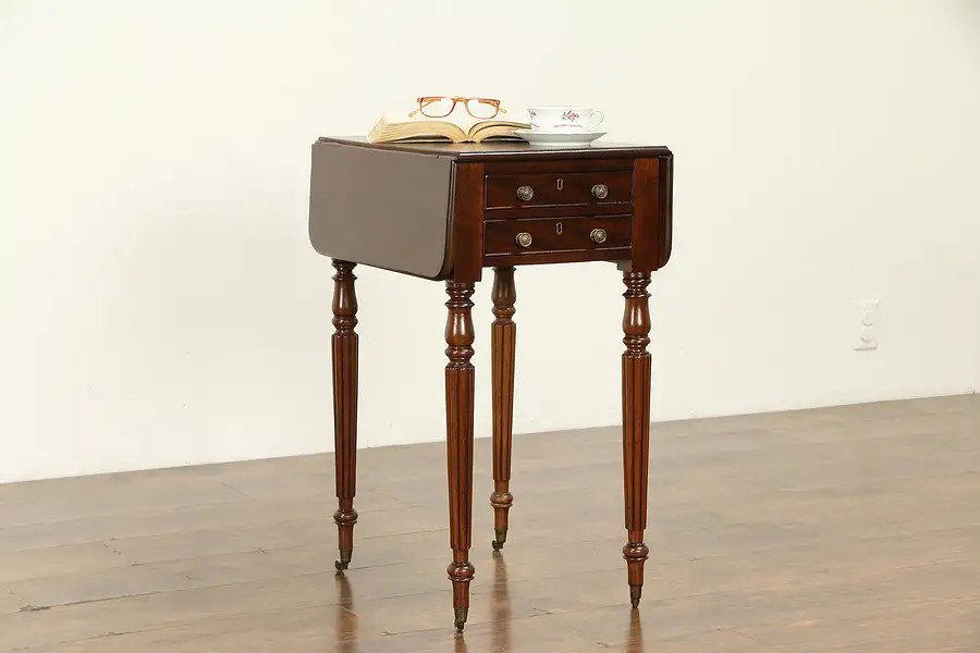 Main image of English Antique Mahogany Dropleaf Pembroke Lamp Table or Nightstand