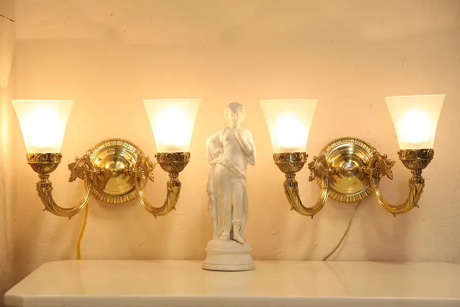 Main image of Pair of Double Brass Wall Sconce Lights