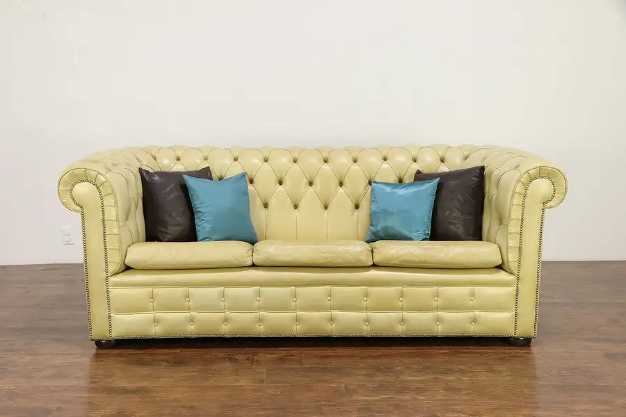 Main image of Chesterfield Vintage Tufted Leather 3 Cushion Scandinavian Sofa