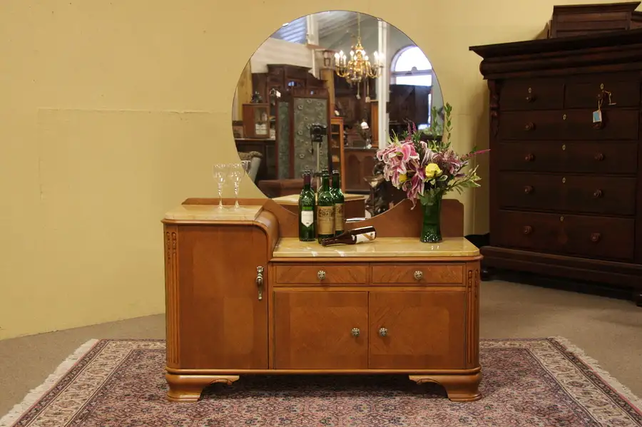 Main image of Art Deco Antique Oak Dresser Bar, Vessel Sink Vanity