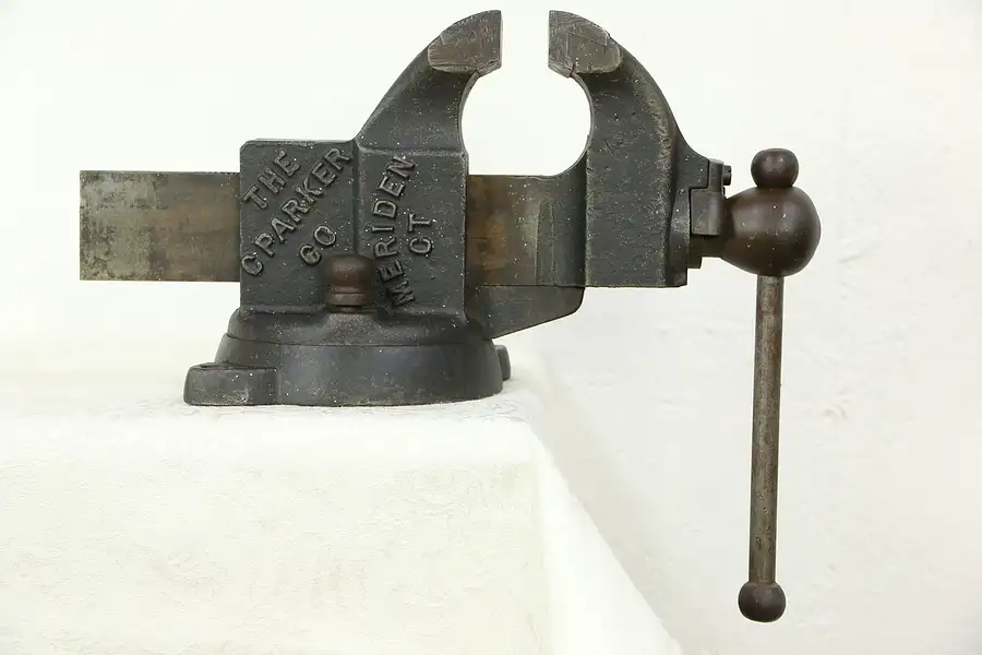 Main image of Cast Iron Antique 1900 Workshop Vise, Signed Parker of Connecticut