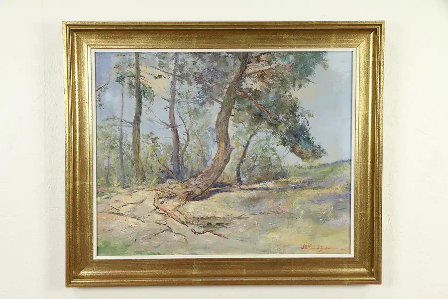 Main image of Summer Forest Scene in Scandinavia, Original Vintage Oil Painting, Signed