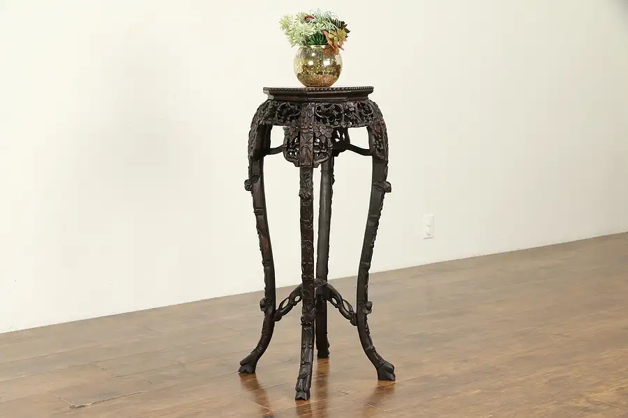 Main image of Chinese Antique Rosewood Plant Stand or Sculpture Pedestal, Marble