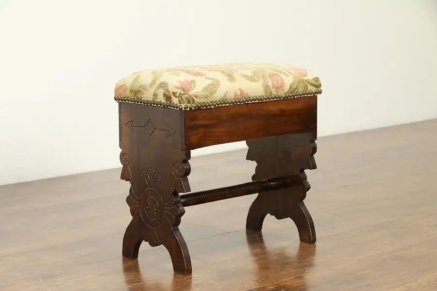 Main image of Victorian Eastlake Antique Slipper Bench or Stool, Storage Under Seat